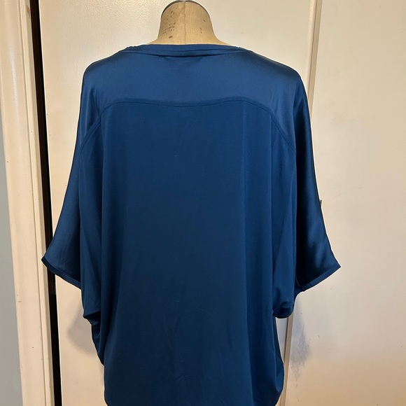 White House Black Market Deep Blue V-Neck Blouse - Picture 3 of 4